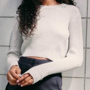 Aritzia Wilfred Free Long Sleeved Cropped Boland Sweater, Size M, Oatmeal Color